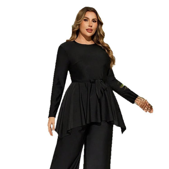 Damen elegantes Strandoutfit mit Blumenbindung und weitem Schnitt EB