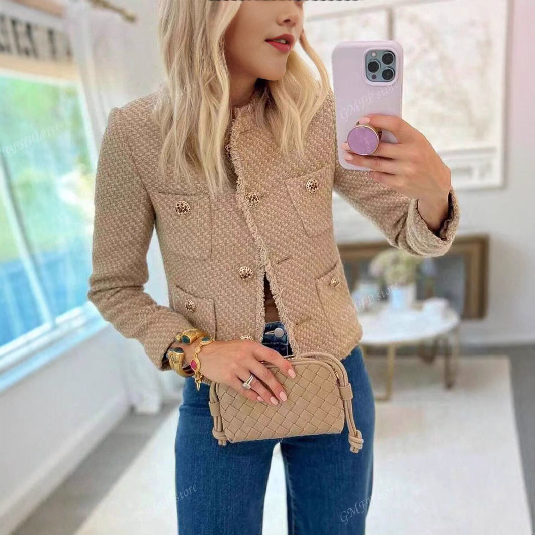 Damen elegante tweed Jacke mit strukturierten Details EB