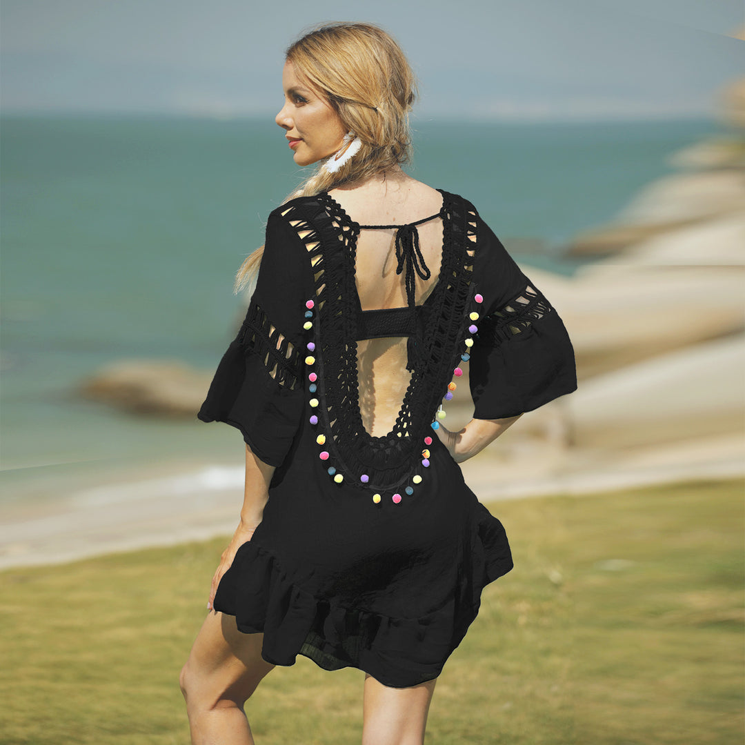 Damen Freizeitkleid mit raffinierten Lochmustern und voluminösen Ärmeln EB