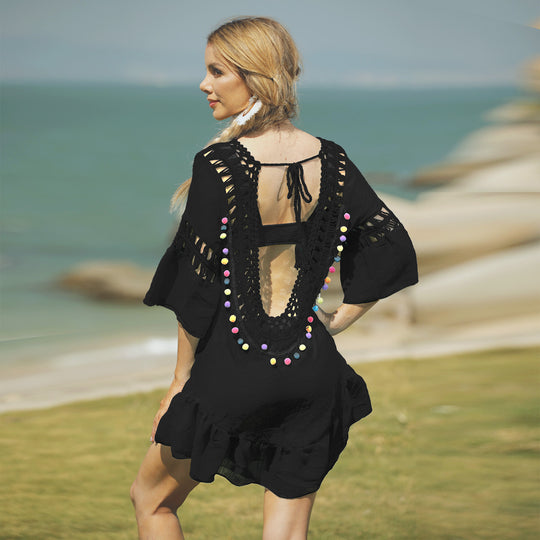 Damen Freizeitkleid mit raffinierten Lochmustern und voluminösen Ärmeln EB