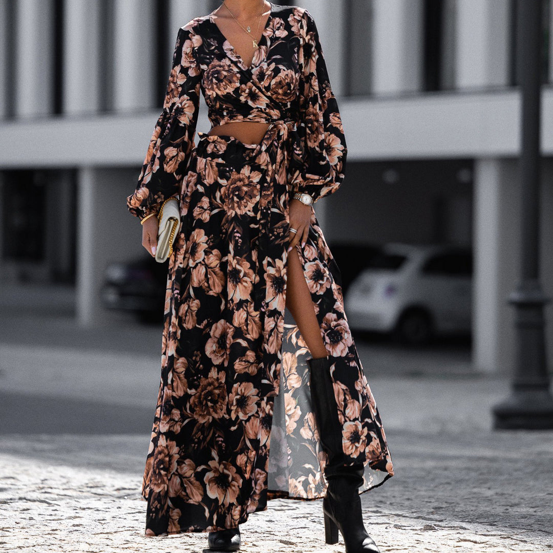 Damen Maxikleid mit Wickeldesign und elegantem floralem Print EB