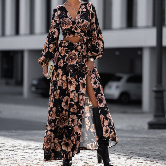 Damen Maxikleid mit Wickeldesign und elegantem floralem Print EB