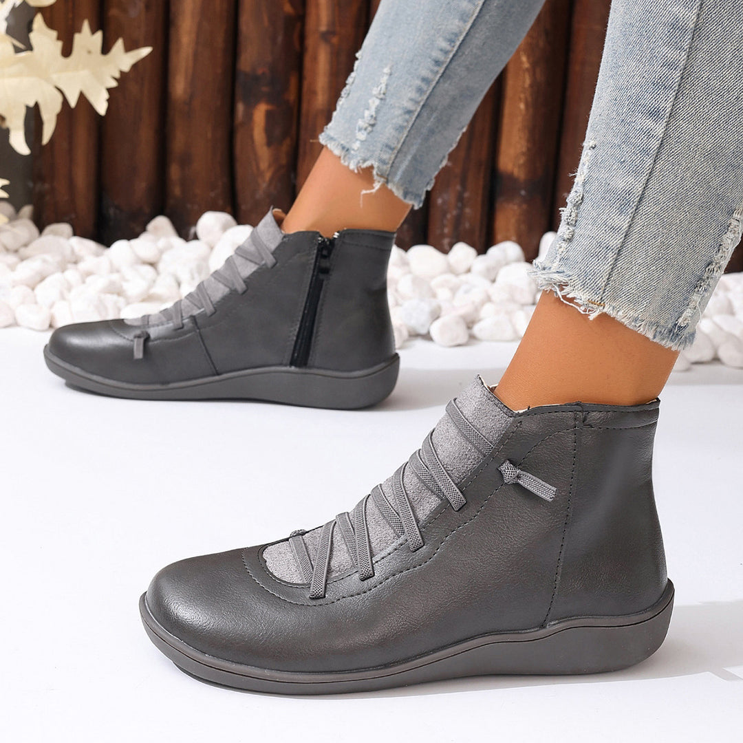 Damen nan sportliche knöchelhohe Schnürstiefelette mit seitlichem Reißverschluss und flexibler Gummisohle EB