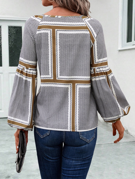 Damen Bluse mit eleganten Rüschendetails und modernem Muster EB