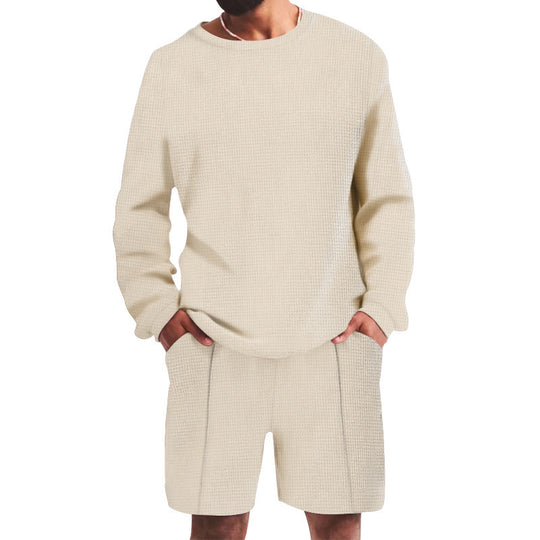 Herren lässiges Sweatshirt- und Shorts-Set mit strukturiertem Design EB