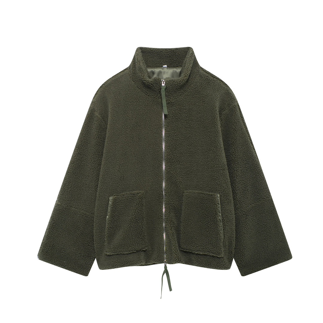 Damen Kuschelige Fleecejacke mit hohe Kragen und praktischen Taschen EB