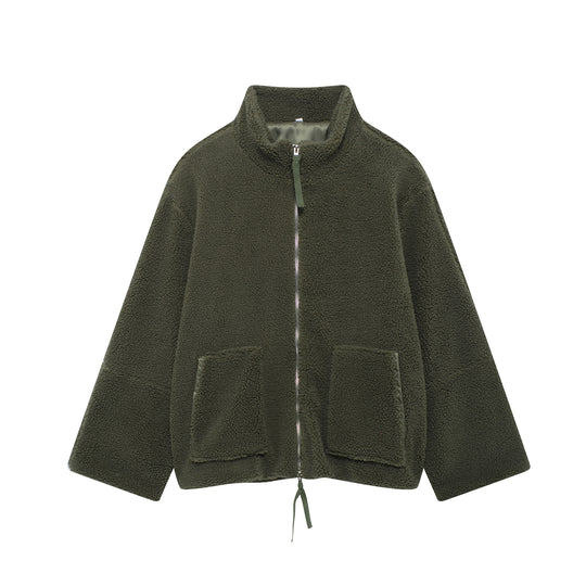 Damen Kuschelige Fleecejacke mit hohe Kragen und praktischen Taschen EB