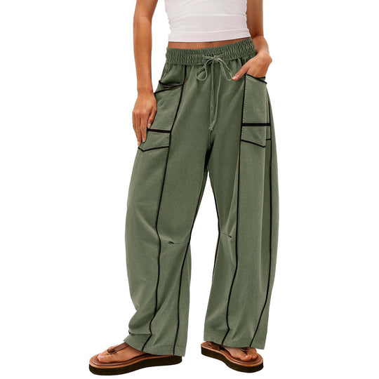 Damen nan weite Lounge-Hose mit Kordelzug, Kontrastpaspelierung und Cargo-Taschen EB