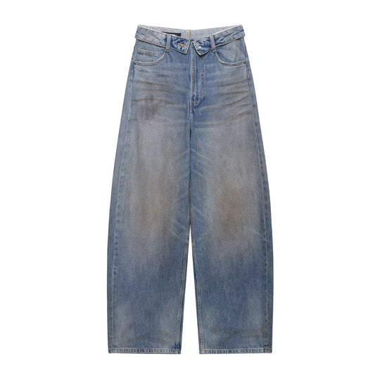 Damen nan weite Highwaist-Jeans im Vintage-Look mit ausgefransten Rissen EB