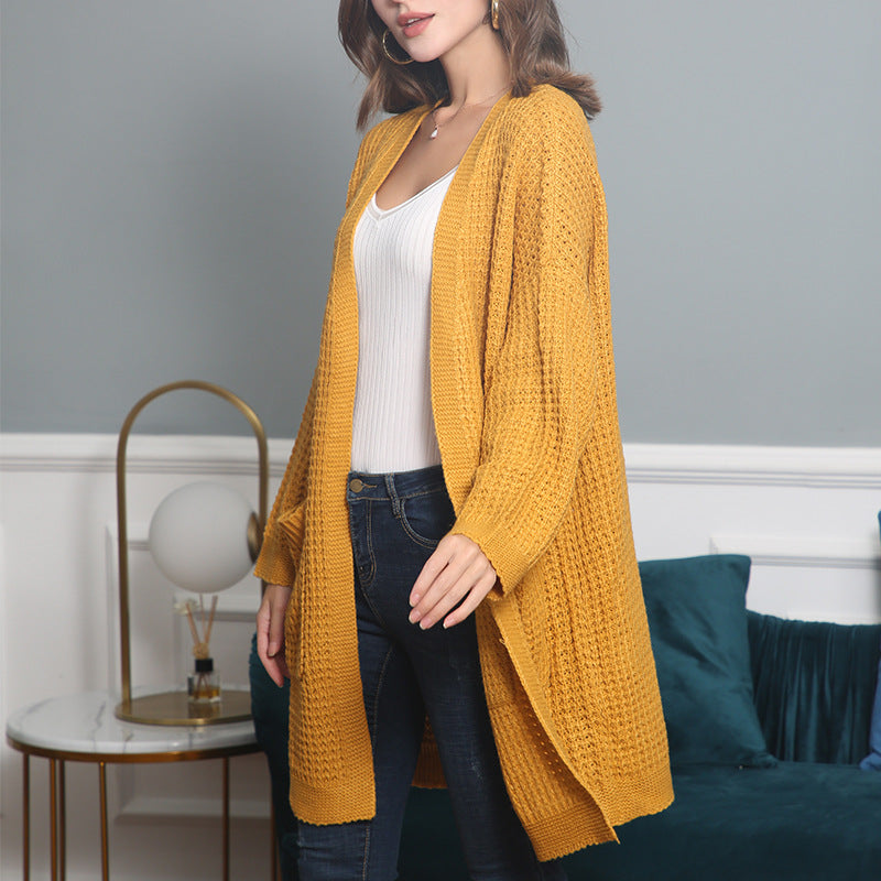 Damen lässiger Strickcardigan mit Taschen und offenem Schnitt EB