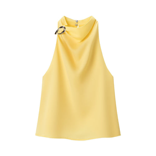 Damen Seidenbluse mit asymmetrischem Kragen und dekorativem Ring EB