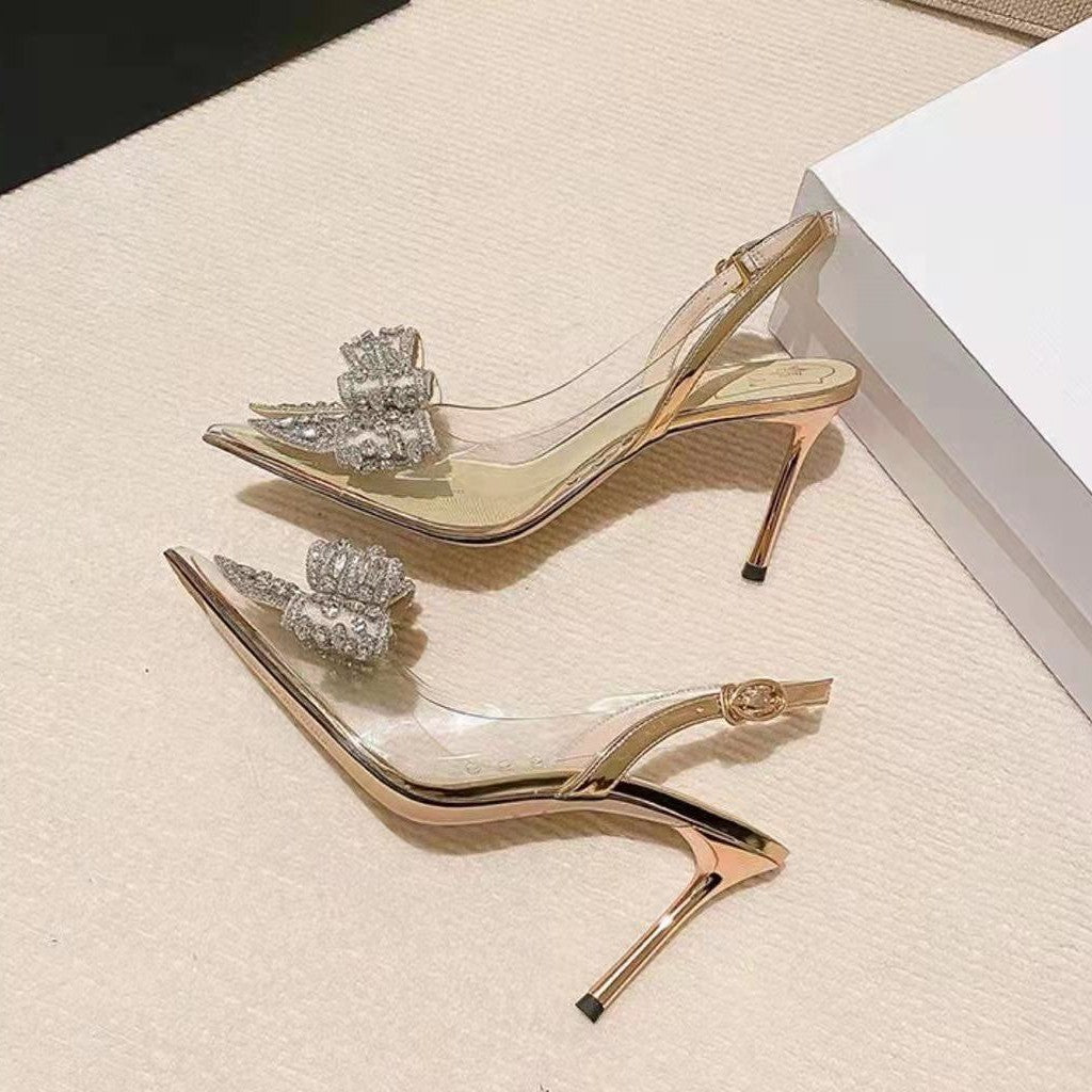 Damen Glamouröse Slingback-Pumps mit eleganter Schleifenverzierung und funkelnden Applikationen EB