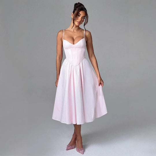 Damen Midikleid mit figurbetontem Oberteil und schwingendem Rock EB