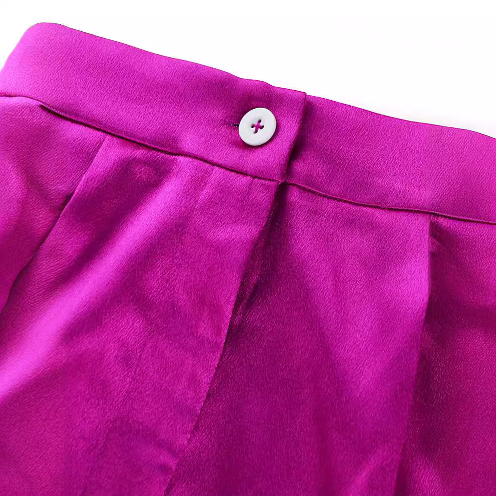 Damen elegante Satin-Hose mit weitem Schnitt EB