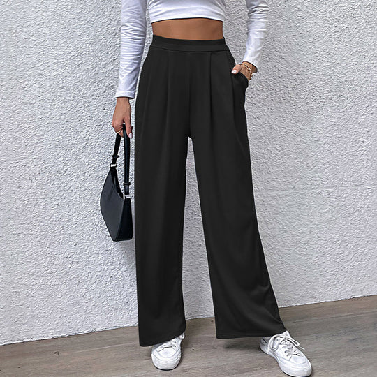 Damen Weite Plissee-Hose mit hohem Bund und praktischen Taschen EB