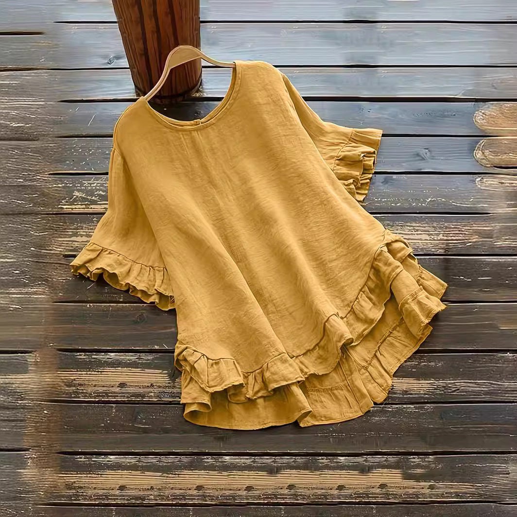 Damen lässiges Oberteil mit Rüschendetails und weit geschnittenem Design EB