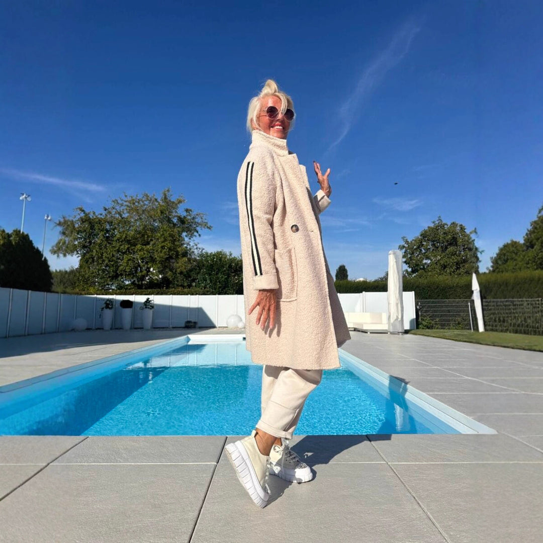 Damen Sportliche Longjacke mit praktischen Taschen und Streifenmotiv EB