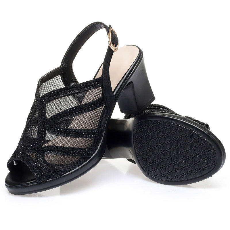 Damen Komfortable Slingpumps mit eleganter Mesh- und Strassverzierung EB