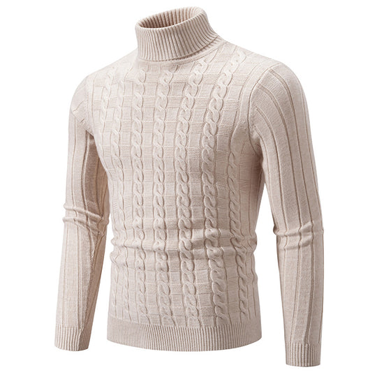 Herren Strickpullover mit hochgeschlossenem Kragen und Zopfmuster EB