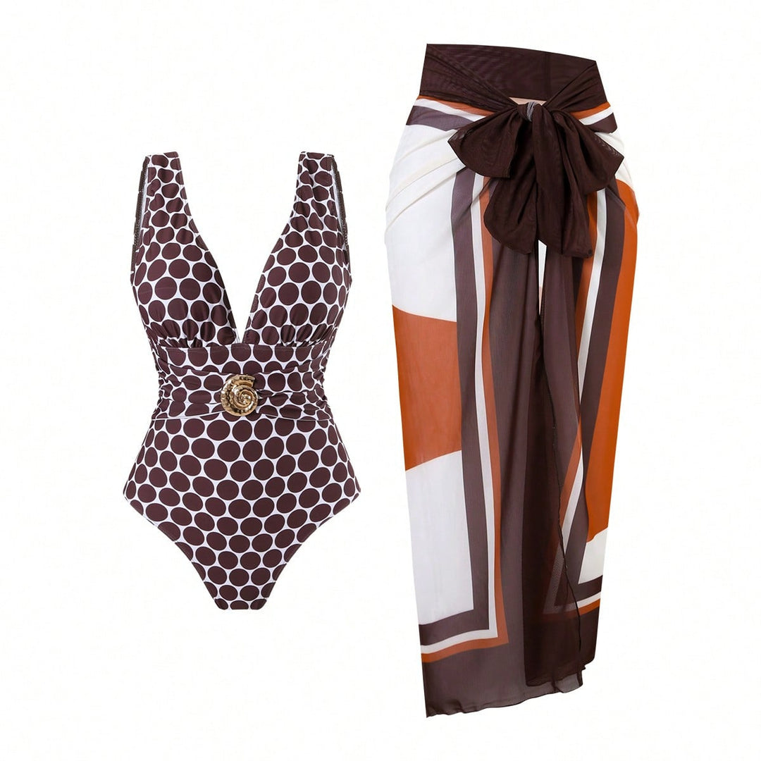 Damen Badeanzug mit femininem Wickelrock und elegantem Schmuckdetail EB