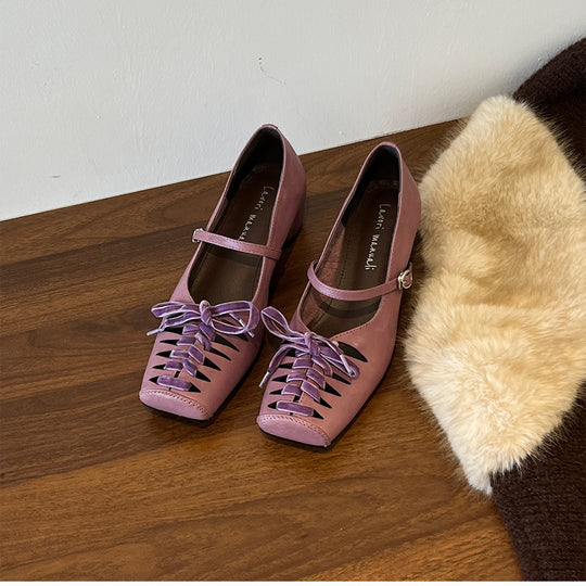 Damen elegante Schnür-Ballerinas mit Riemchen EB