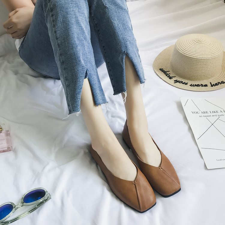 Damen nan quadratische Ballerina-Slipper aus weichem Kunstleder mit gepolstertem Komfortfußbett EB