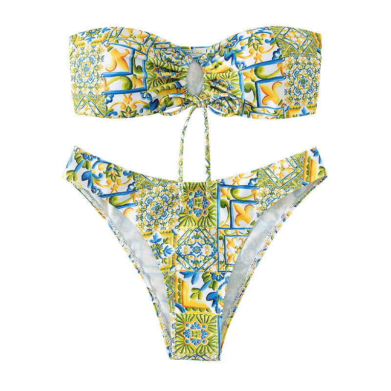 Damen Bandeau-Bikini mit raffiniertem Bindedetail und floralem Druck EB