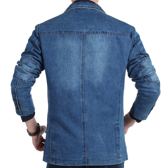 Herren nan Jeansblazer mit Used-Effekt, schmaler Schnitt, Brustleistentasche und aufgesetzten Taschen EB