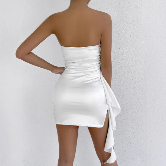 Damen Elegantes Minikleid mit seitlicher Raffung und asymmetrischem Saum EB