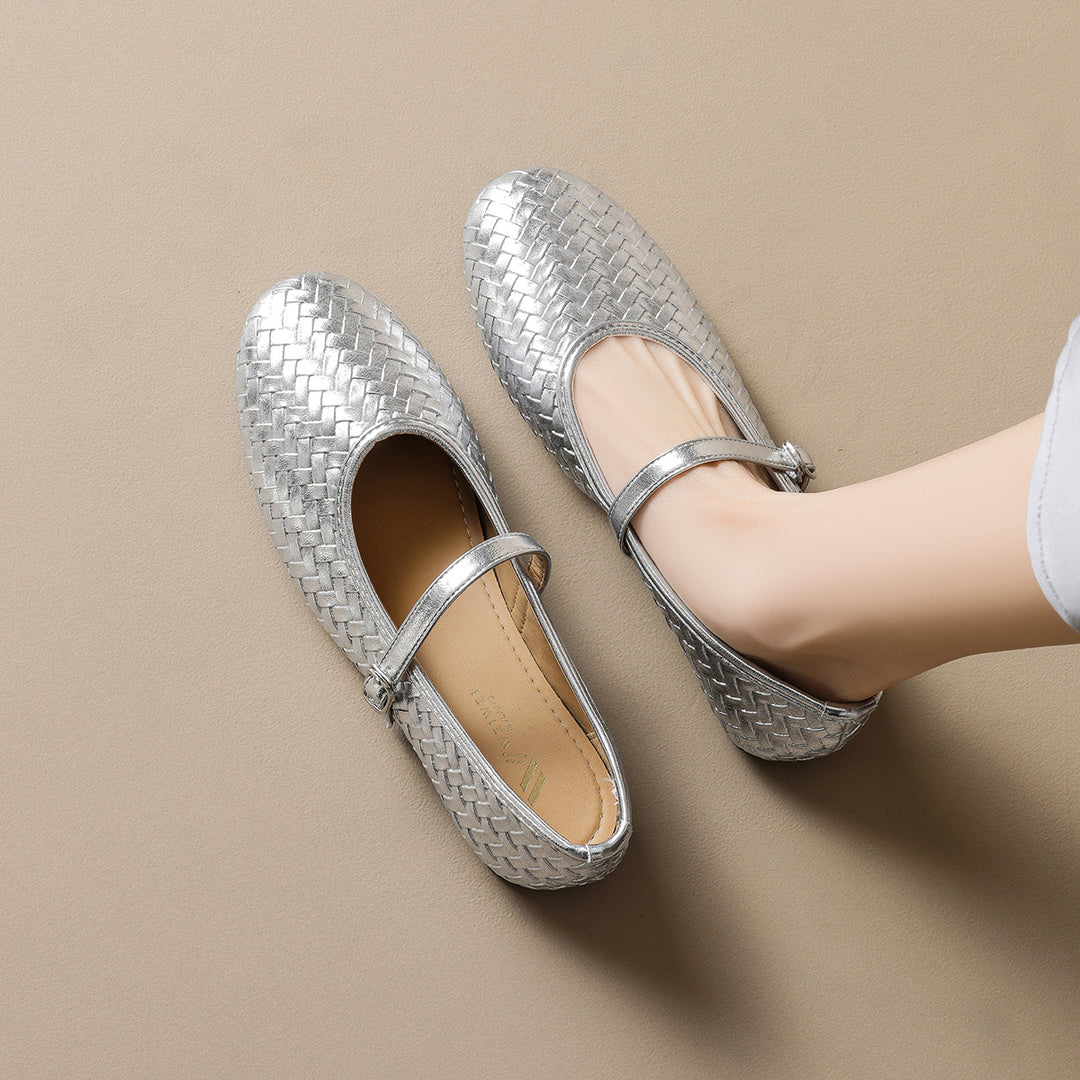 Damen Ballerinas mit modischem Riemen und eleganter Flechtoptik EB