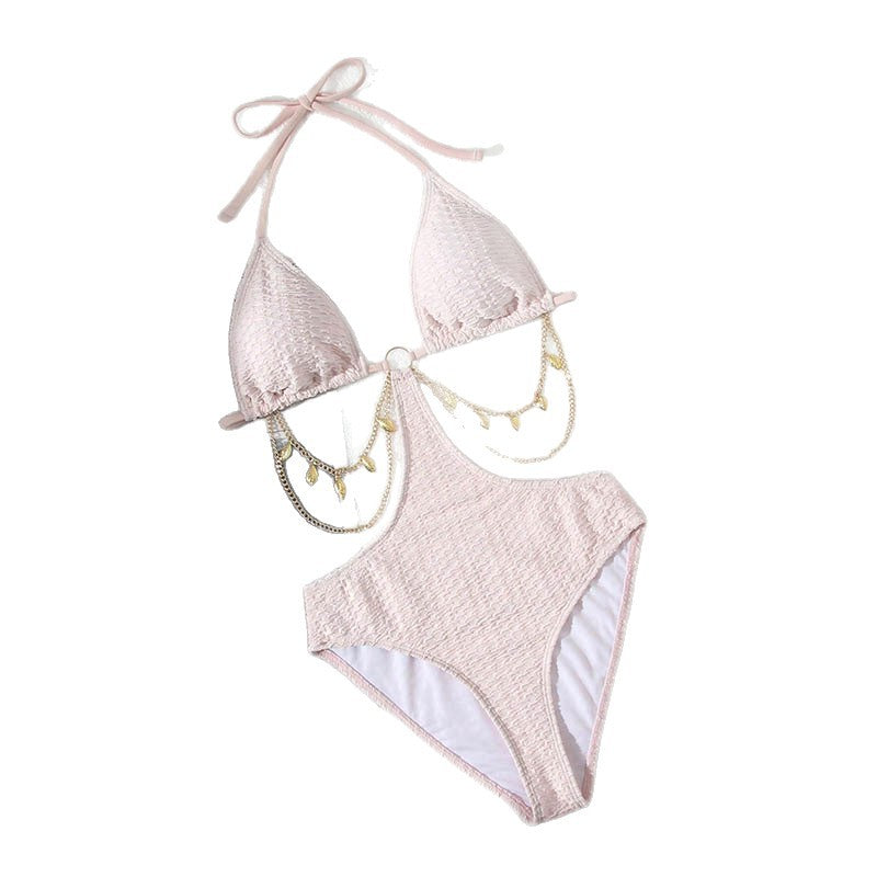 Damen Triangel-Bikini mit modischem Kettenakzent und verstellbaren Trägern EB