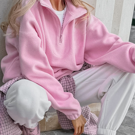 Damen Hochwertiger Fleece-Pullover mit kurzem Reißverschluss EB