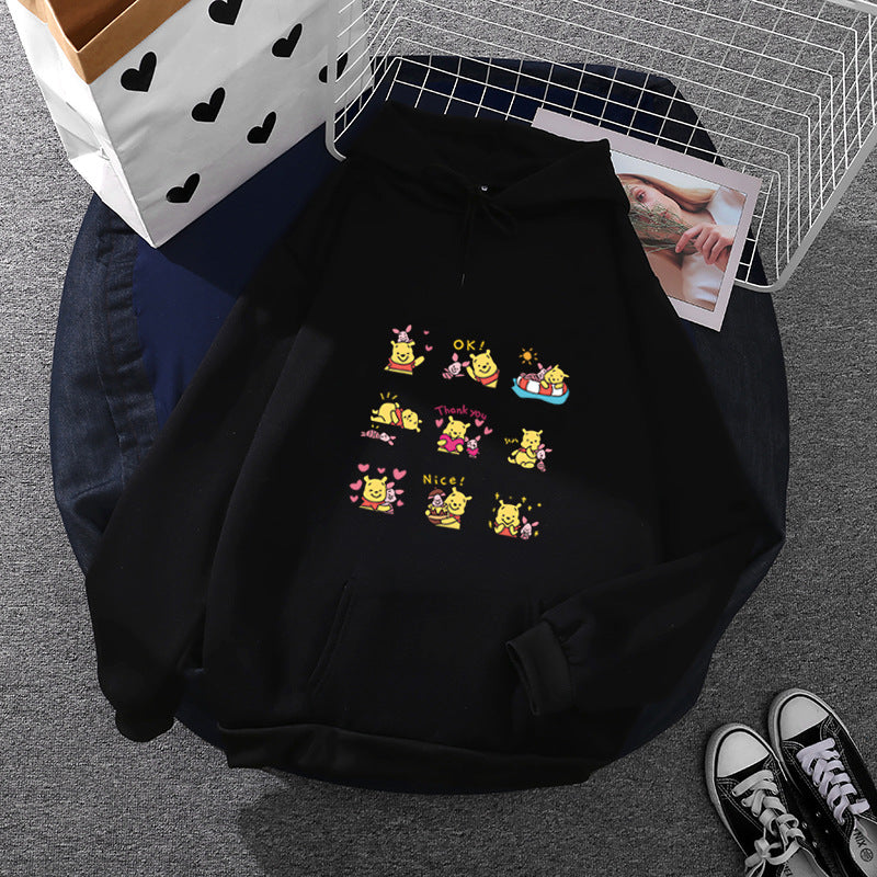 Damen nan Kapuzenpullover mit mehrfachem Comic-Emote-Print, oversized Schnitt und weichem Innenfutter EB