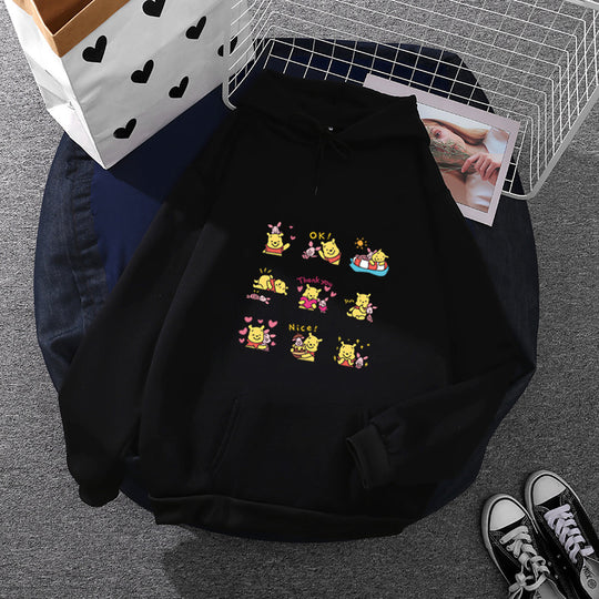 Damen nan Kapuzenpullover mit mehrfachem Comic-Emote-Print, oversized Schnitt und weichem Innenfutter EB