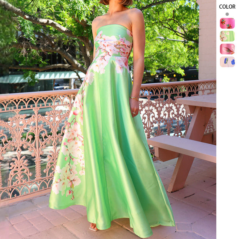 Damen Ballkleid mit floralem Oberteil und schwingendem Rock EB