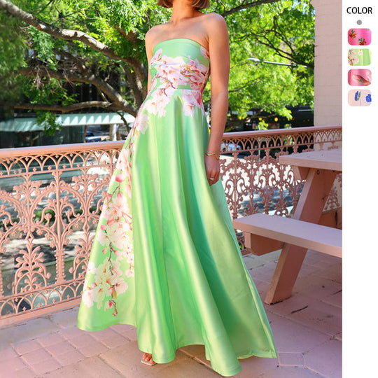 Damen Ballkleid mit floralem Oberteil und schwingendem Rock EB