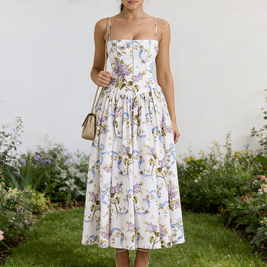 Damen Elegantes Maxikleid mit floralem Muster und schulterfreiem Design EB