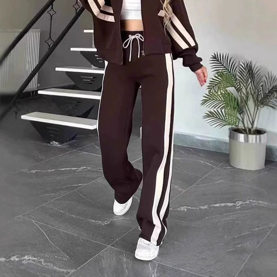 Damen nan athletisches Zweiteiler-Set aus French Terry mit Reißverschluss Cropped Jacke und weitem Highwaist Jogger EB