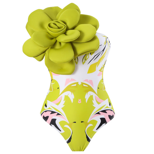 Damen Eleganter Badeanzug mit großem Blumen-Detail und transparentem Überrock EB