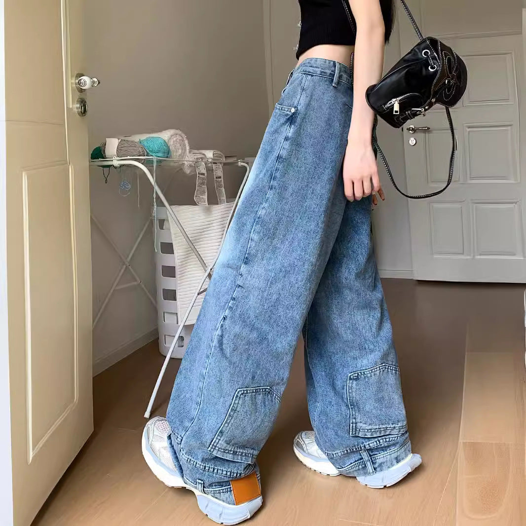 Damen Weite Denim-Hose mit hohem Taillenbund und lässigem Schnitt EB
