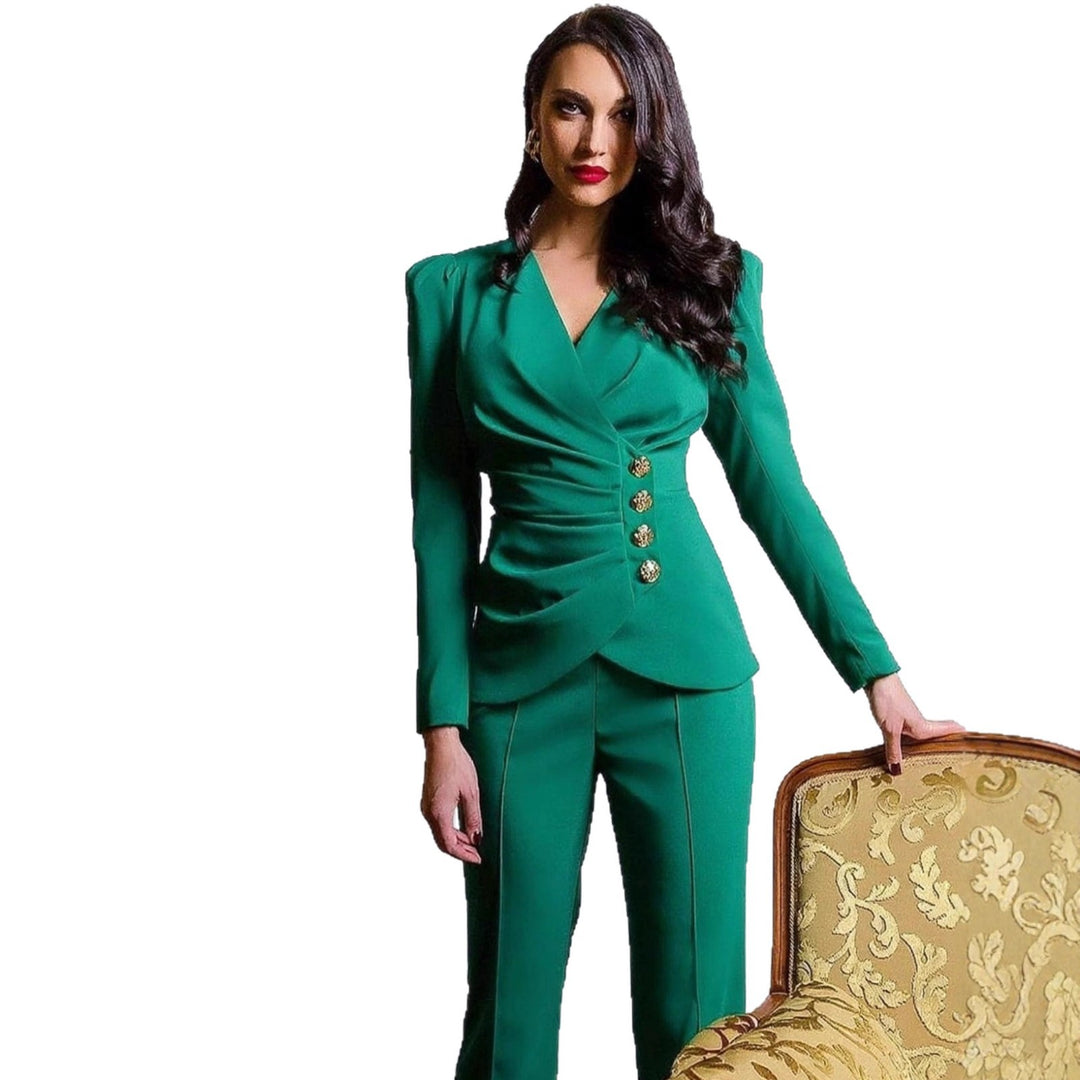 Damen elegantes Anzugset mit tailliertem Blazer und schmal geschnittenen Hosen EB
