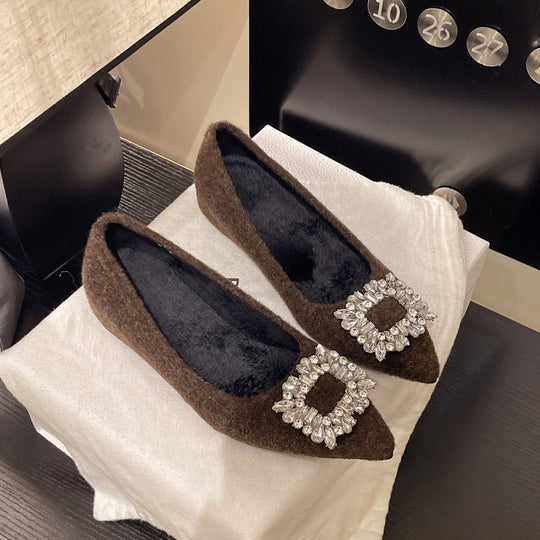 Damen elegante Spitzen-Ballerinas mit Kristallakzenten EB