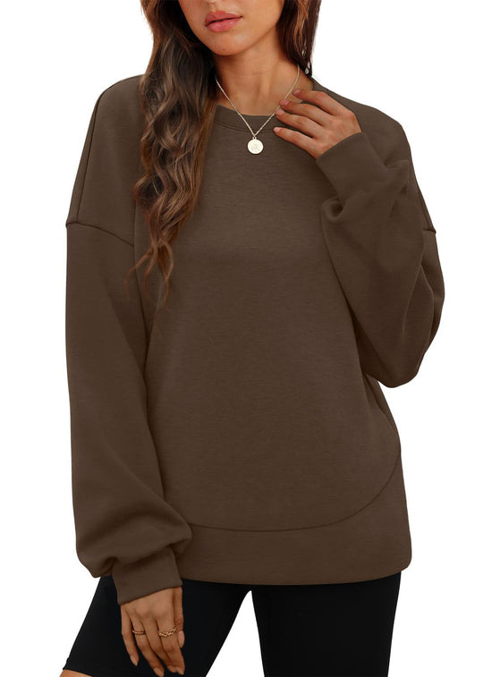 Damen nan lässiges Oversize Rundhals-Sweatshirt mit überschnittener Schulter gerundetem Saum und weichem Innenfutter EB