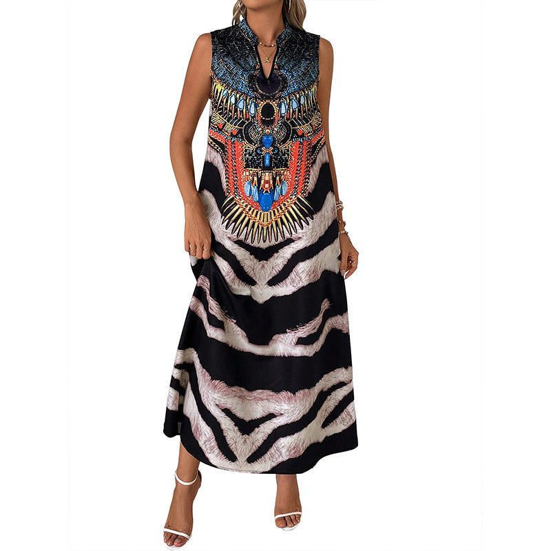 Damen Maxi-Kleid mit auffälligem Animal-Print und eleganten Verzierungen EB