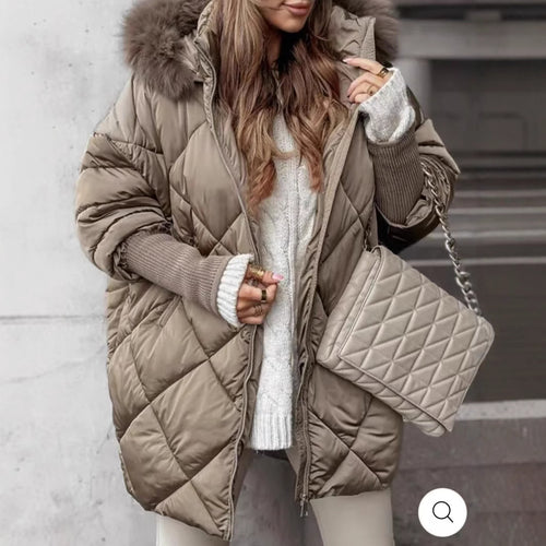 Damen gestepptes Winterparka mit abnehmbarer Kapuze EB