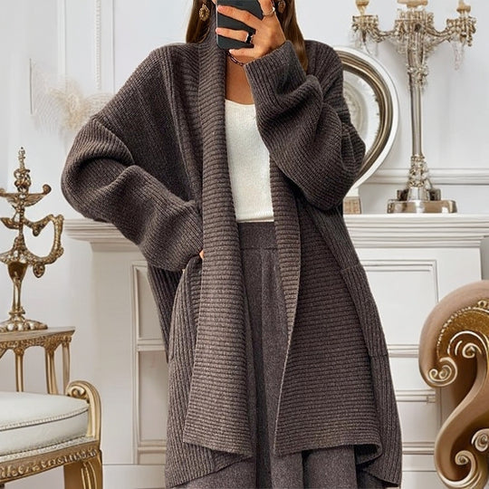 Damen nan weit geschnittener Strickmantel mit Rippenstruktur und aufgesetzten Taschen EB
