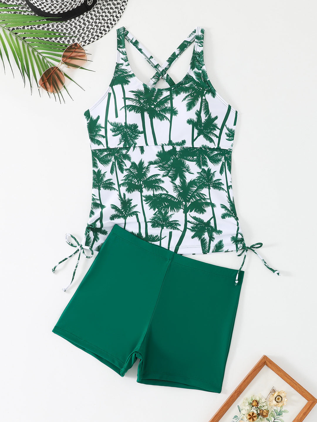 Damen Sportliches Tankini-Set mit floralem Design und verstellbaren Bündchen EB