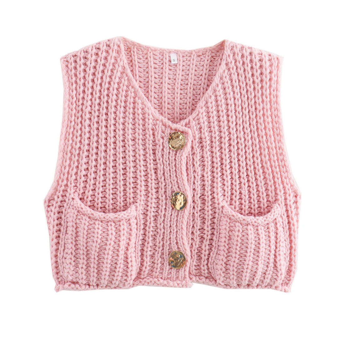 Damen Strickweste mit Taschen und Knopfdetail EB
