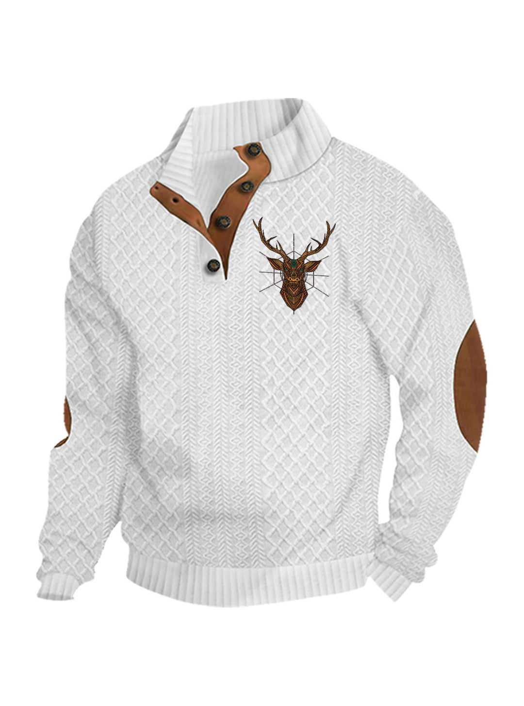 Herren nan Heritage-Strukturpullover mit Stehkragen Lederimitat-Besatz Ellenbogen-Patches und Halbknopfleiste EB