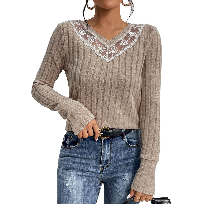 Damen Langarmshirt mit elegantem Spitzenkragen EB